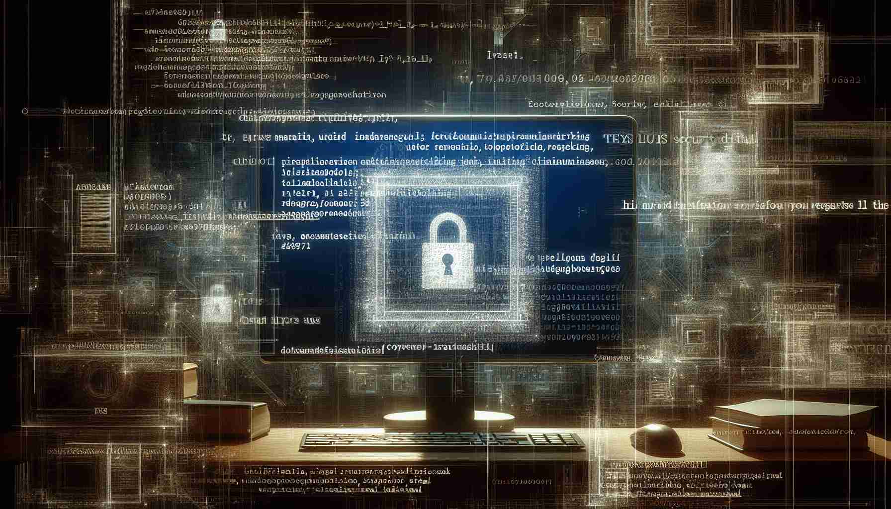 An ultra high-definition image that represents the concept of enhancing user security through text watermarking technology. In this representation, picture a computer screen with multiple layers of digital data, code and encryption. On this screen, subtly hidden but visible with careful observation, is a watermarked text that signifies a user's unique identity. The overlay of these elements visualizes the complex interaction between user security, technology, and individual identity.