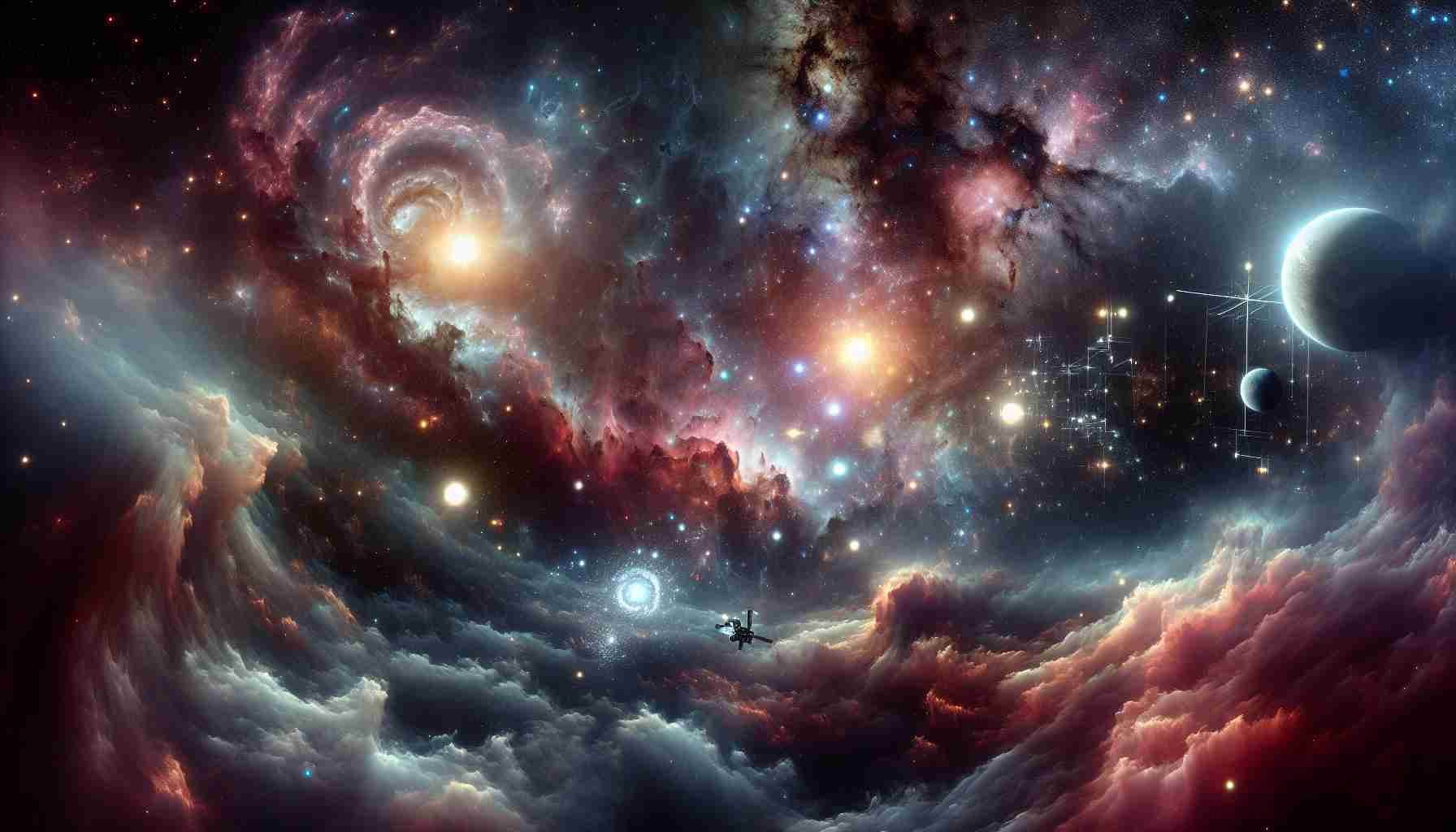 Generate a high-definition, realistic image of a grand cosmic unveiling. Depict an epic journey across the galaxies, filled with swirling nebulae, twinkling stars, and various celestial bodies. Include elements that evoke a sense of mystery and adventure, such as unknown planets, unexplored territories, and perhaps a small spacecraft embarking on this incredible odyssey.